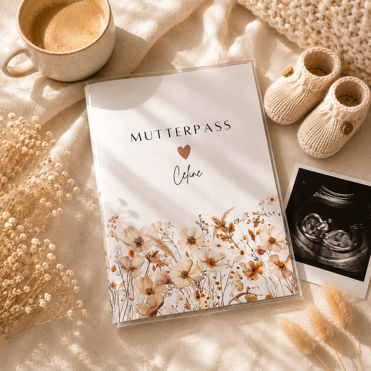 Personalisierte Mutterpasshülle mit Ultraschallbild – Geschenk zur Schwangerschaft