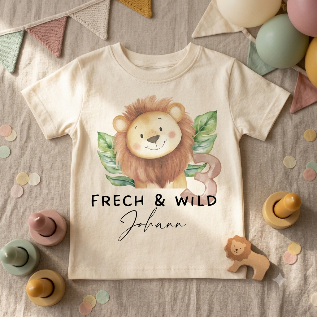 Personalisiertes Geburtstags-T-Shirt für Kinder mit Safari-Motiv
