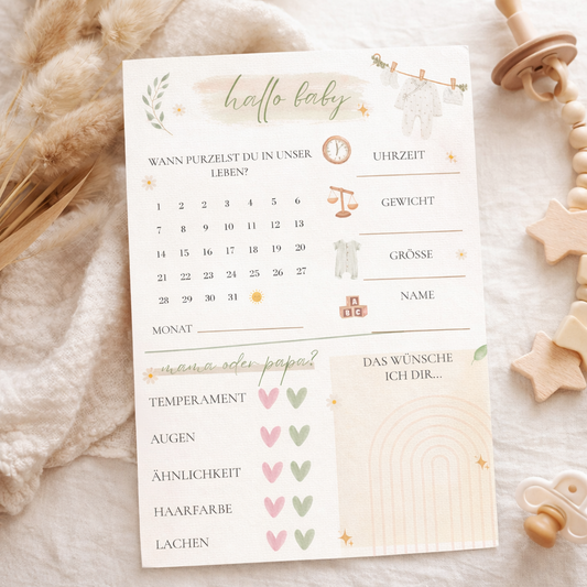 Babyparty Ratekarten „Hallo Baby“