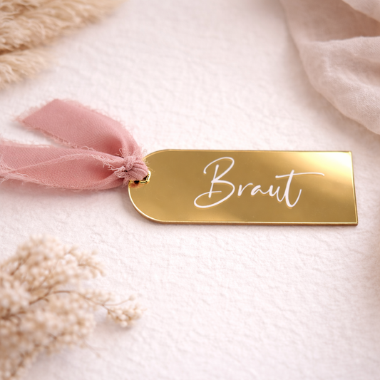 Platzkarte mit Chiffonband Dusty Rose in Gold