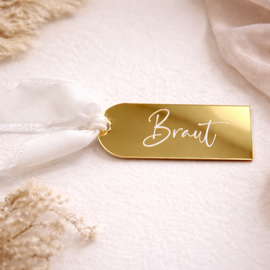 Platzkarte mit Chiffonband Ivory in Gold