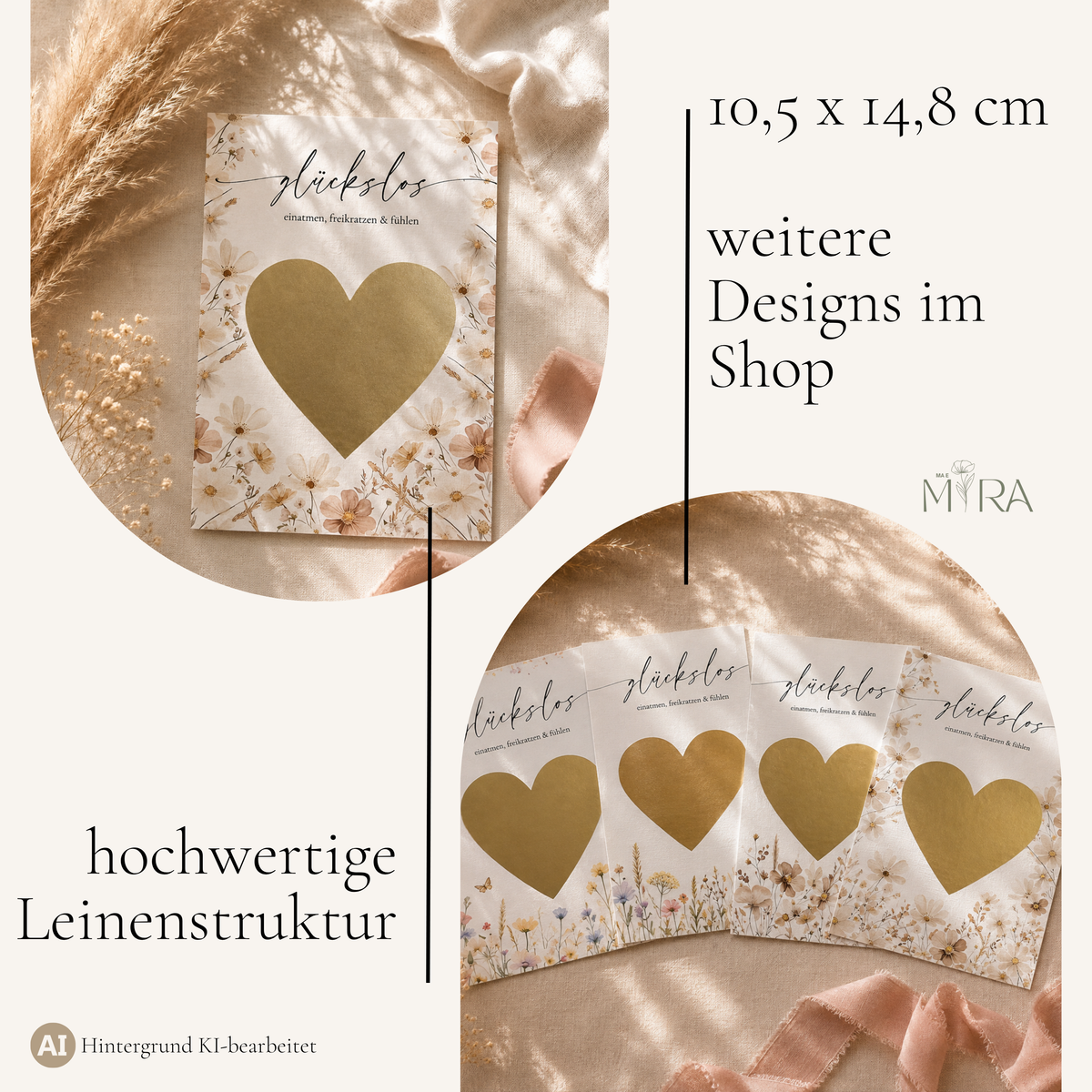 Rubbellos im Format 10,5 × 14,8 cm (A6), 250 g/m² mit hochwertiger Leinenstruktur, weitere Wildblumen-Designs