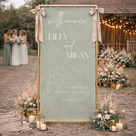Personalisiertes Willkommensbanner für eure Hochzeit im Boho Stil SALBEI