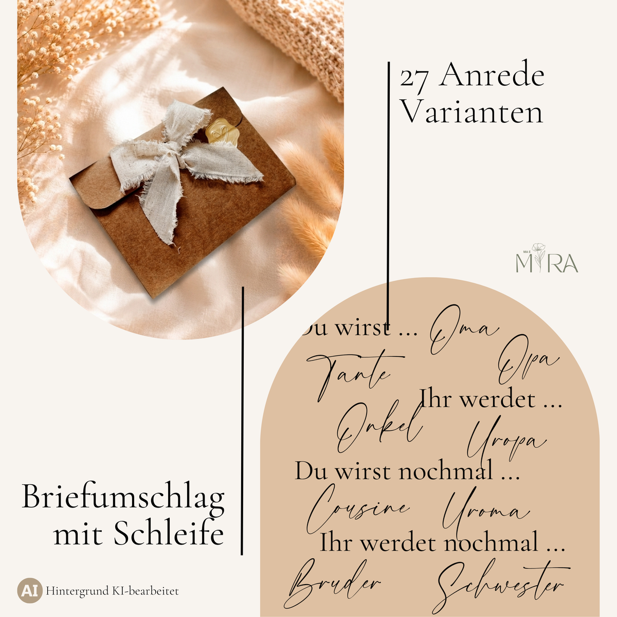 27 wählbare Botschaften fürs Rubbellos: Oma, Opa, Tante, Onkel, Uroma, Uropa, Bruder, Schwester und mehr