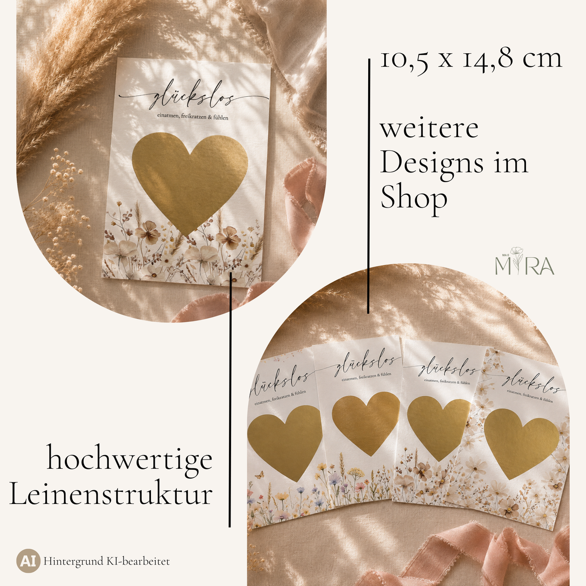Rubbellos im Format 10,5 × 14,8 cm (A6), 250 g/m² mit hochwertiger Leinenstruktur, weitere Wildblumen-Designs