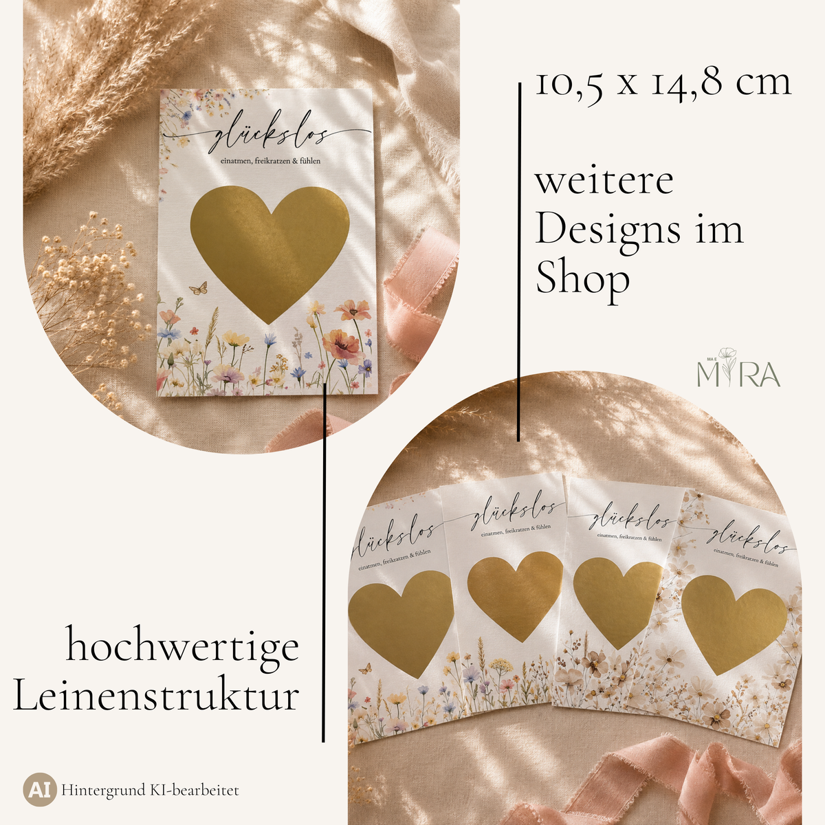 Rubbellos im Format 10,5 × 14,8 cm (A6) mit hochwertiger Leinenstruktur, weitere Wildblumen-Designs