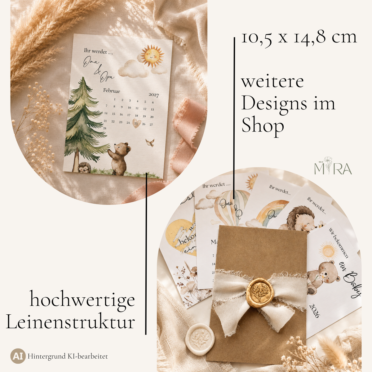 Verkündungskarte Waldfreunde im Format 10,5 × 14,8 cm (A6) mit hochwertiger Leinenstruktur